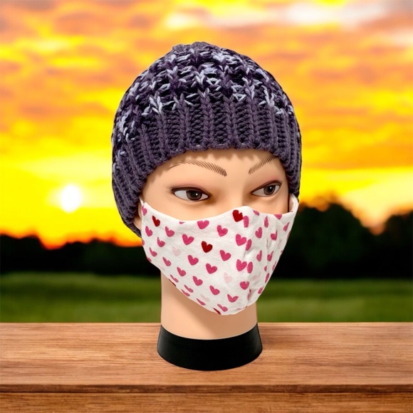 Hand Crafted Accessories - Washable & Reusable Hearts Print Cotton Face Mask
